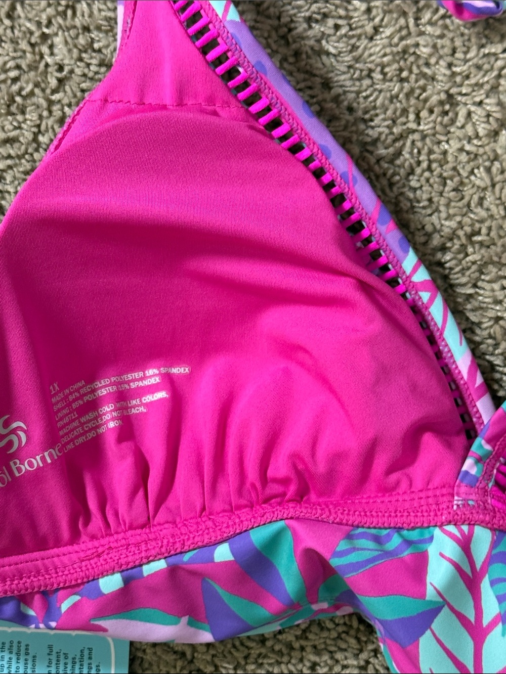 Sol Borne Pink & Teal Tropical Halter Bikini Top SKU1553 - Picture 10 of 11